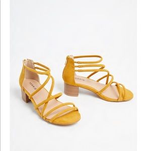 Mustard Yellow Faux Strappy Block Heel Sandal